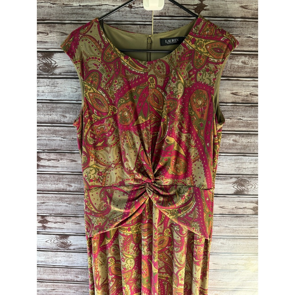 Lauren Ralph Lauren Women's Cap-Sleeved Midi Dress Size 12 Paisley Back Zip NWT